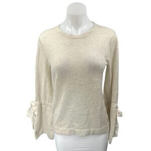 Club Monaco 100% Cashmere Cream White Knit Long Bow Sleeve Sweater Top Size S